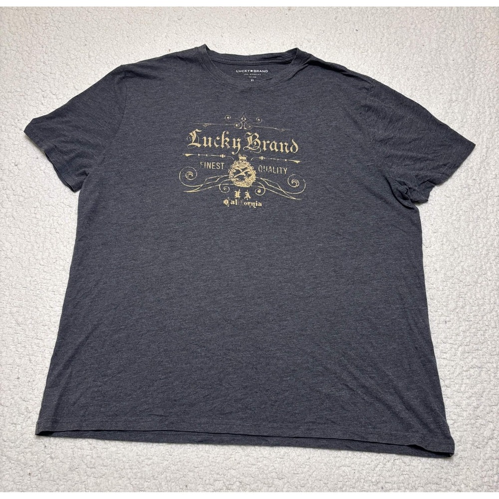 Lucky Brand Mens T-shirt Graphic Tee Size XL Gray Solid Los Angeles California